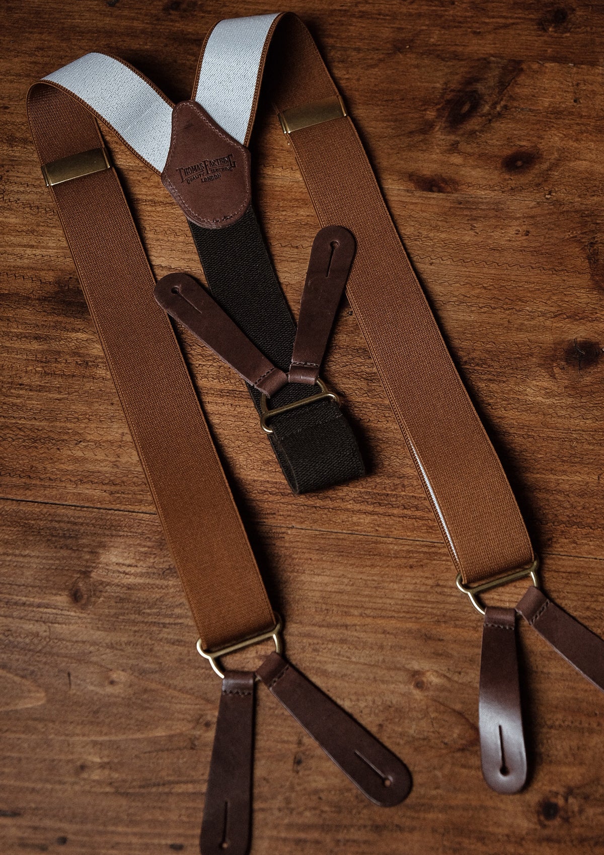 Button Braces w/ Gold Brass Fittings - Pecan