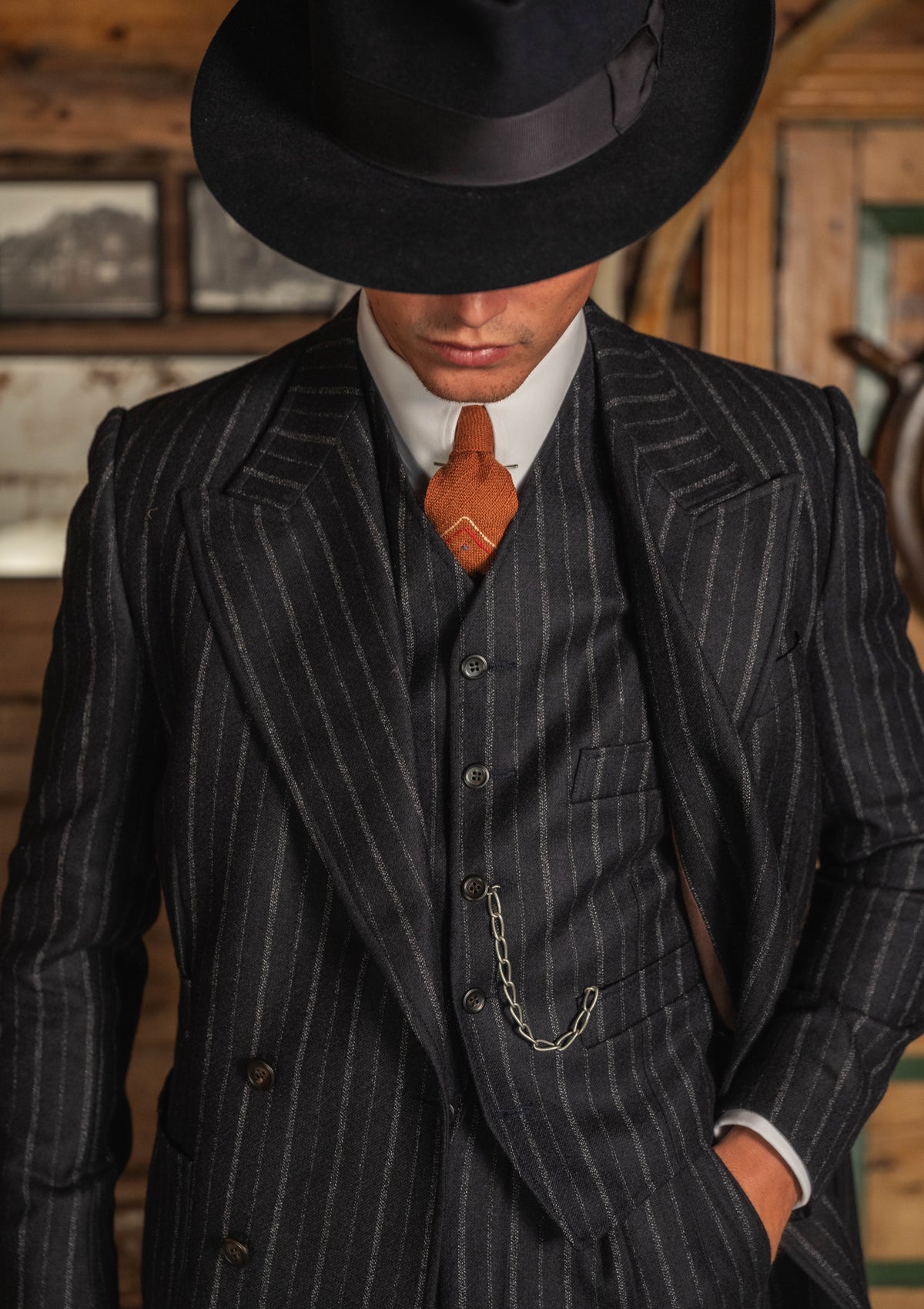 Broadway Cropped Waistcoat - Atlantic Chalk Stripe