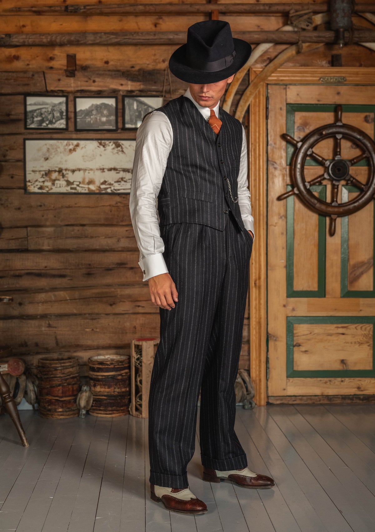 Broadway Cropped Waistcoat - Atlantic Chalk Stripe