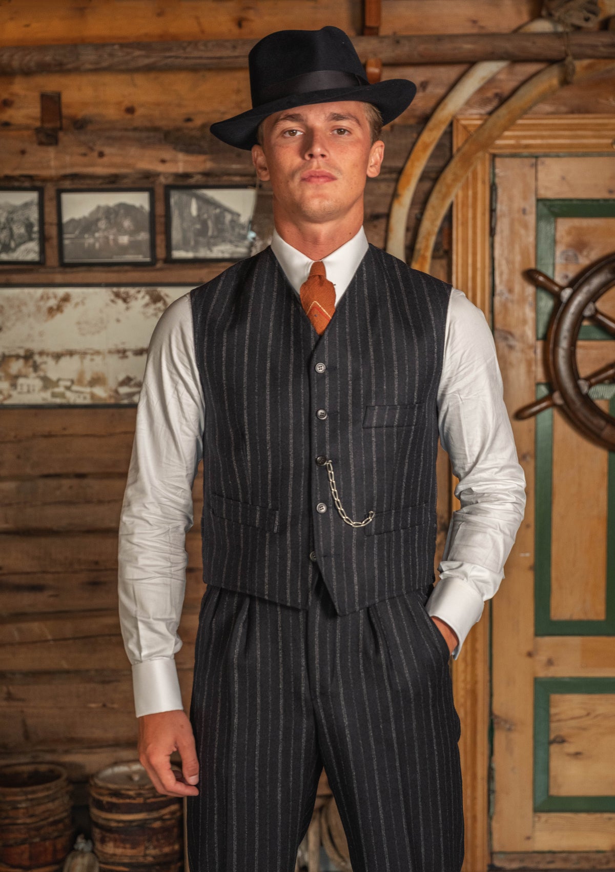 Broadway Cropped Waistcoat - Atlantic Chalk Stripe