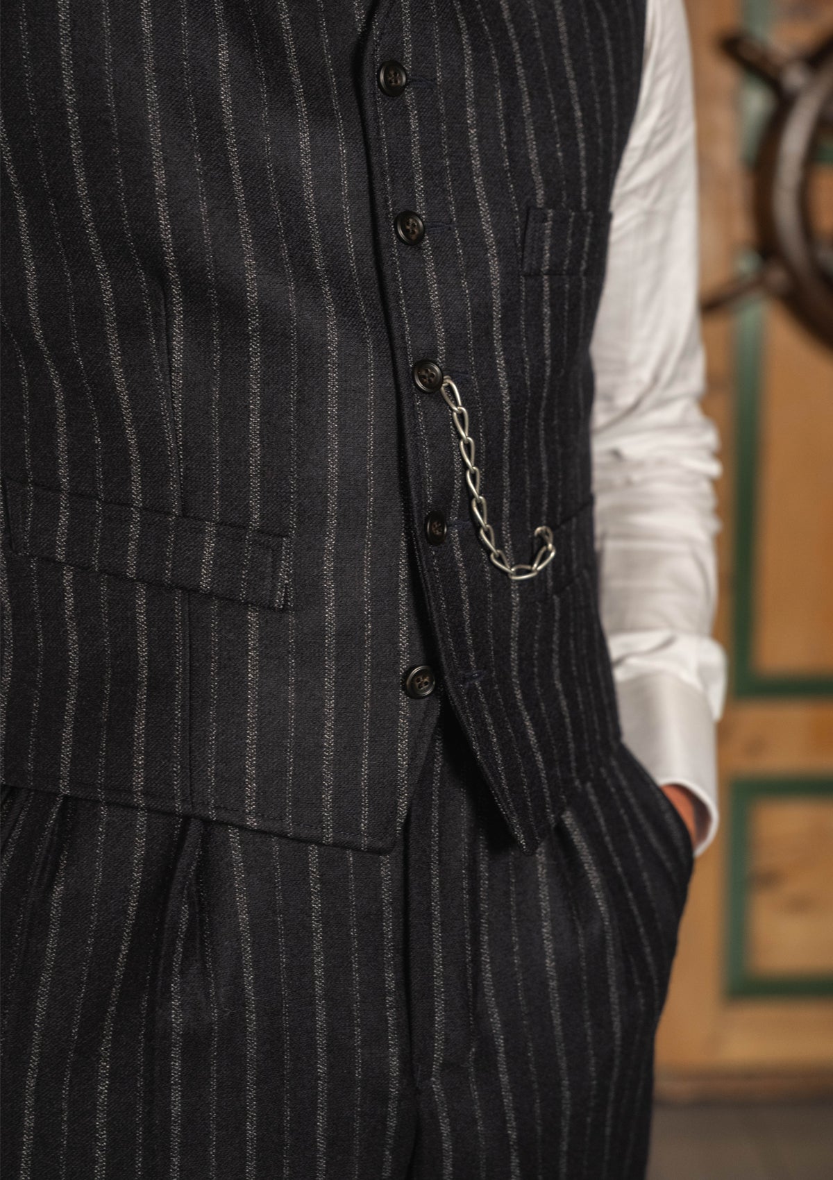 Broadway Cropped Waistcoat - Atlantic Chalk Stripe