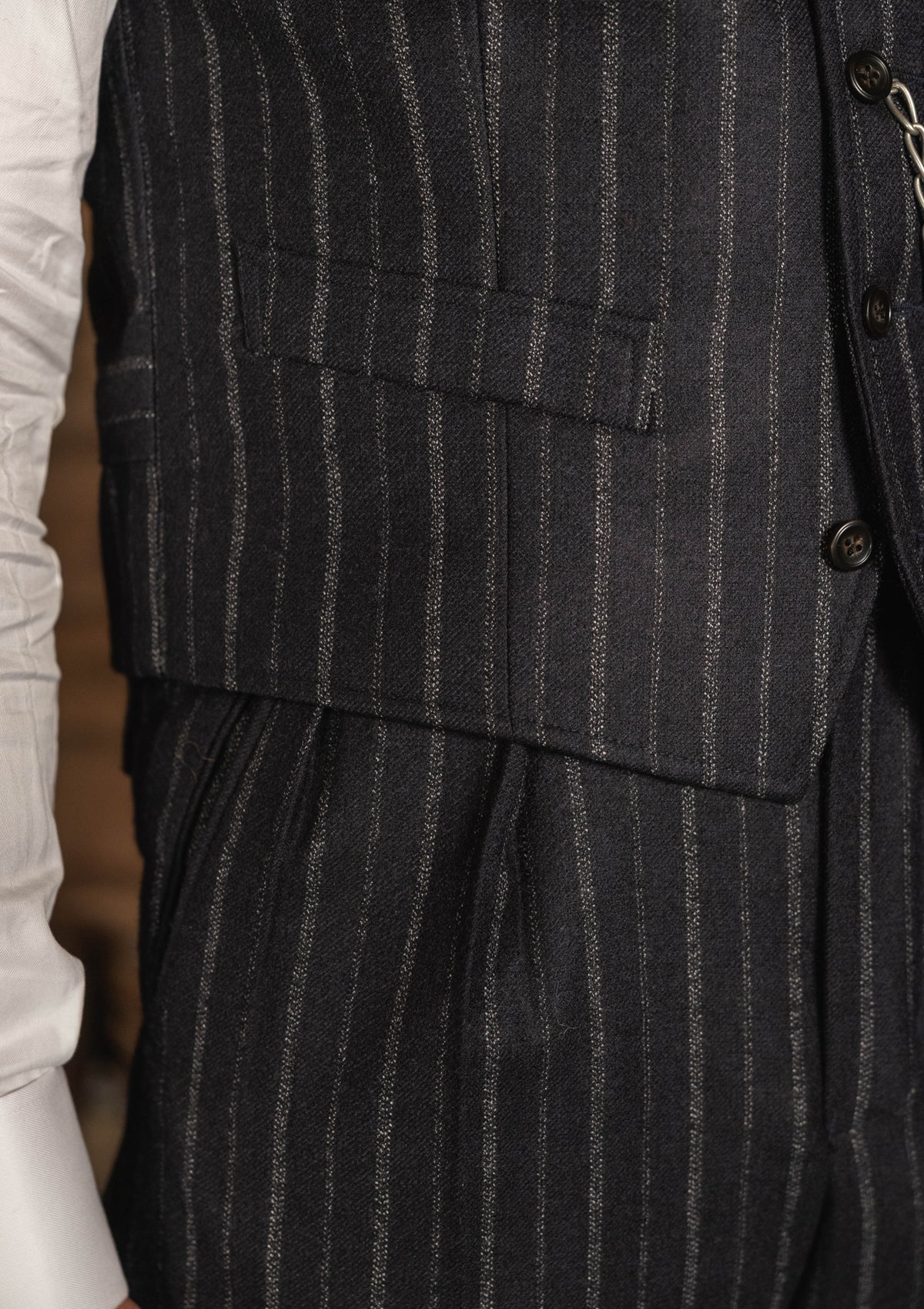 Broadway Cropped Waistcoat - Atlantic Chalk Stripe