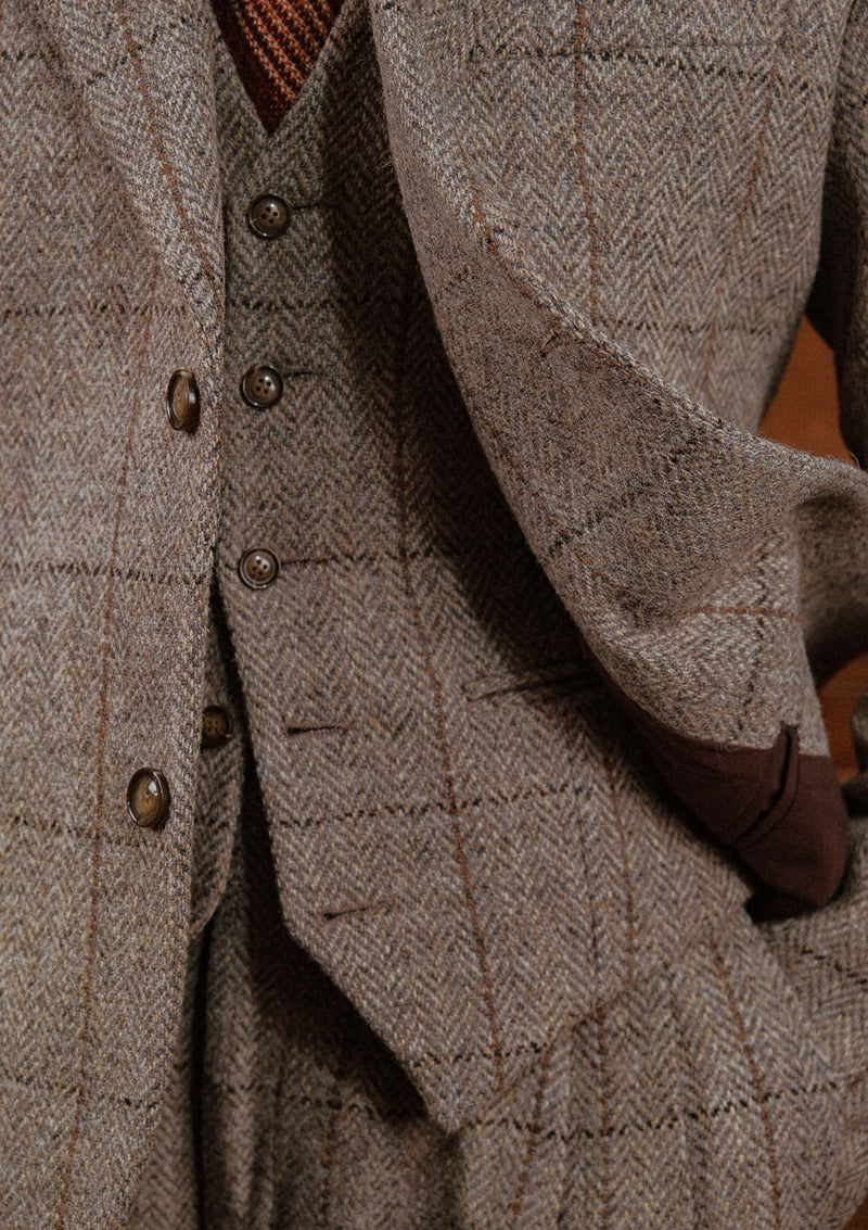 Brockman Harris Tweed Waistcoat - Light Grey & Cinnamon Check