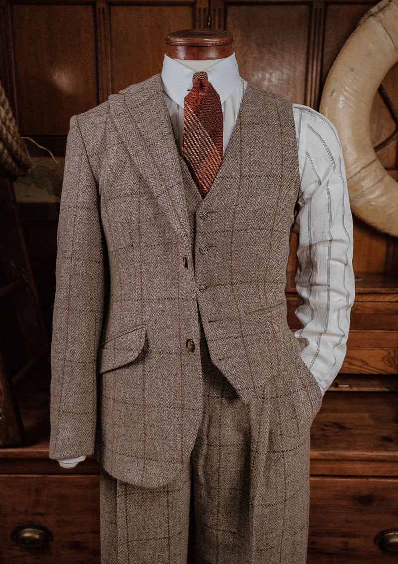 Brockman Harris Tweed Waistcoat - Light Grey & Cinnamon Check