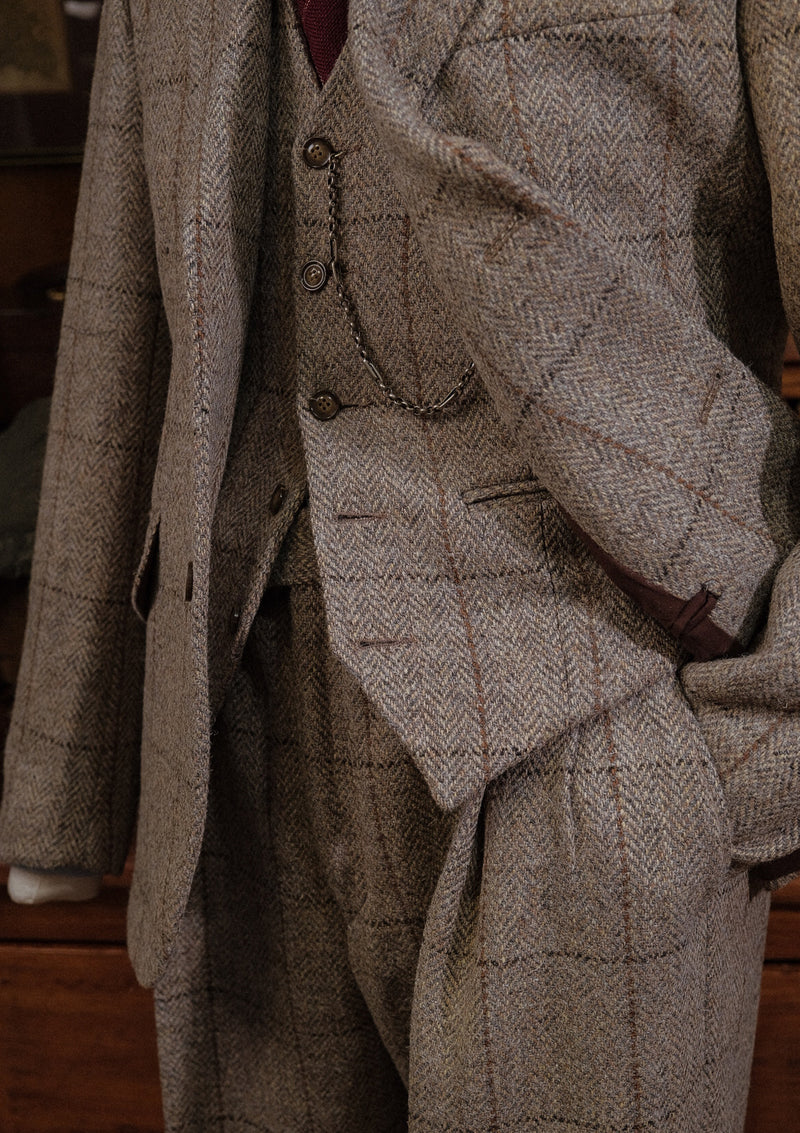 Brockman Harris Tweed Waistcoat - Light Grey & Cinnamon Check