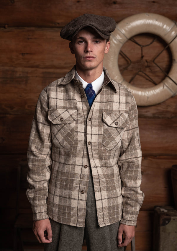 Brower Harris Tweed Overshirt - Cream Tartan