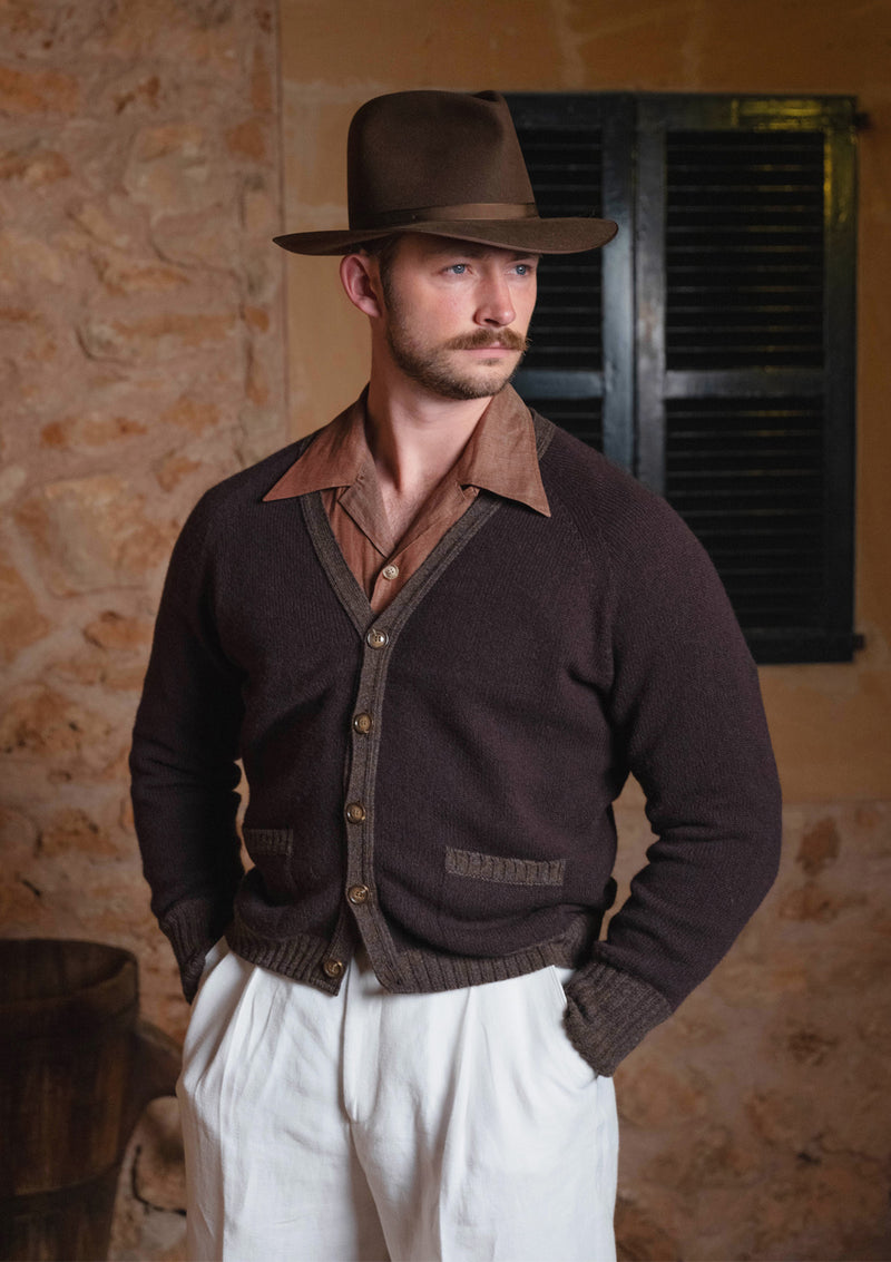 Fawcett Lambs Wool Cardigan - Hazelnut
