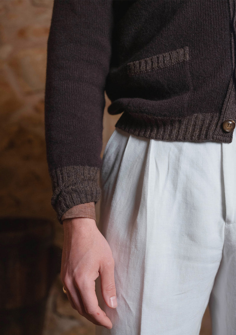 Fawcett Lambs Wool Cardigan - Hazelnut