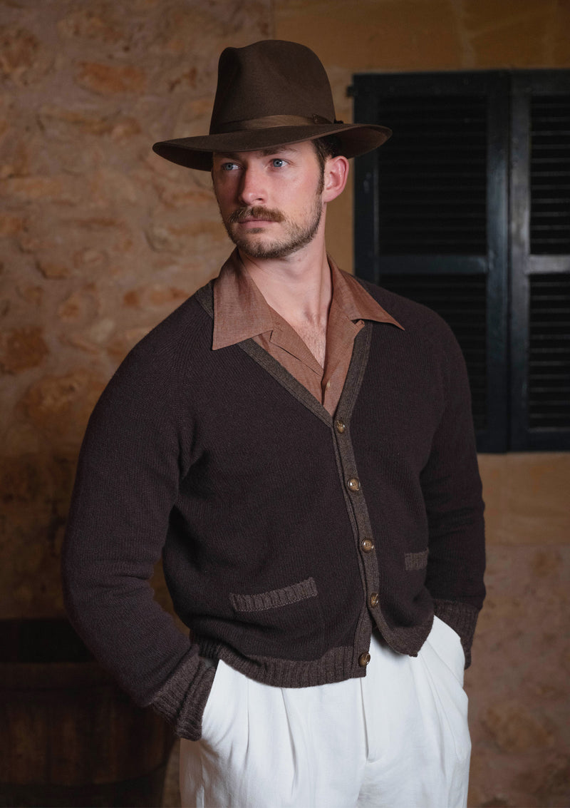 Fawcett Lambs Wool Cardigan - Hazelnut