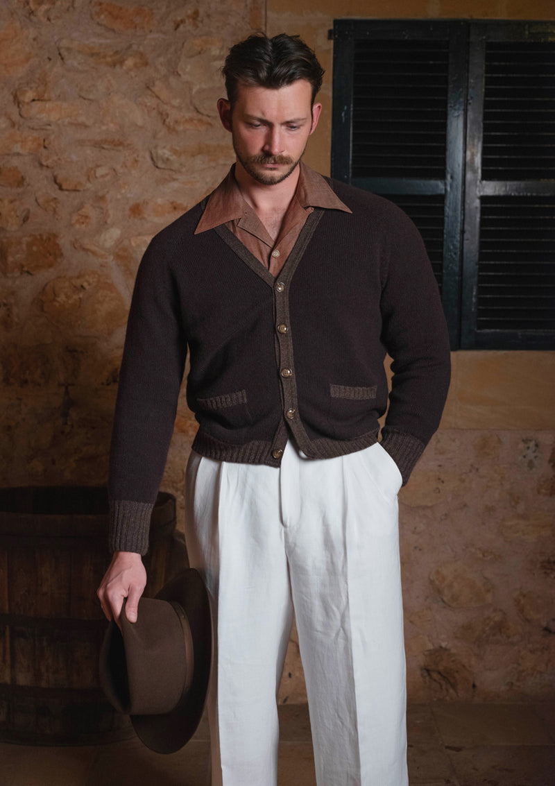 Fawcett Lambs Wool Cardigan - Hazelnut