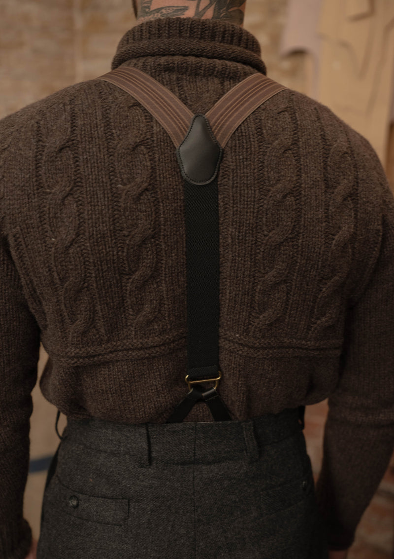 Clapperton Half Cable Knit Lambswool Sweater - Brown