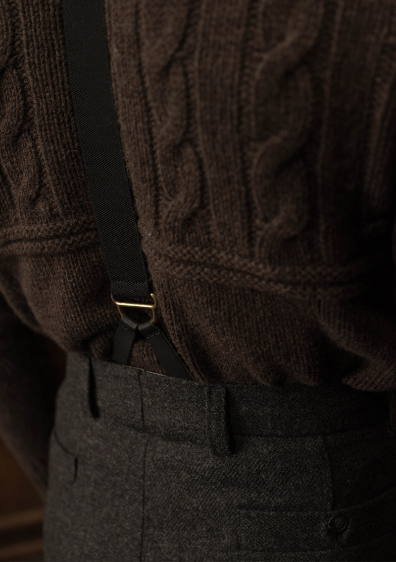 Clapperton Half Cable Knit Lambswool Sweater - Brown