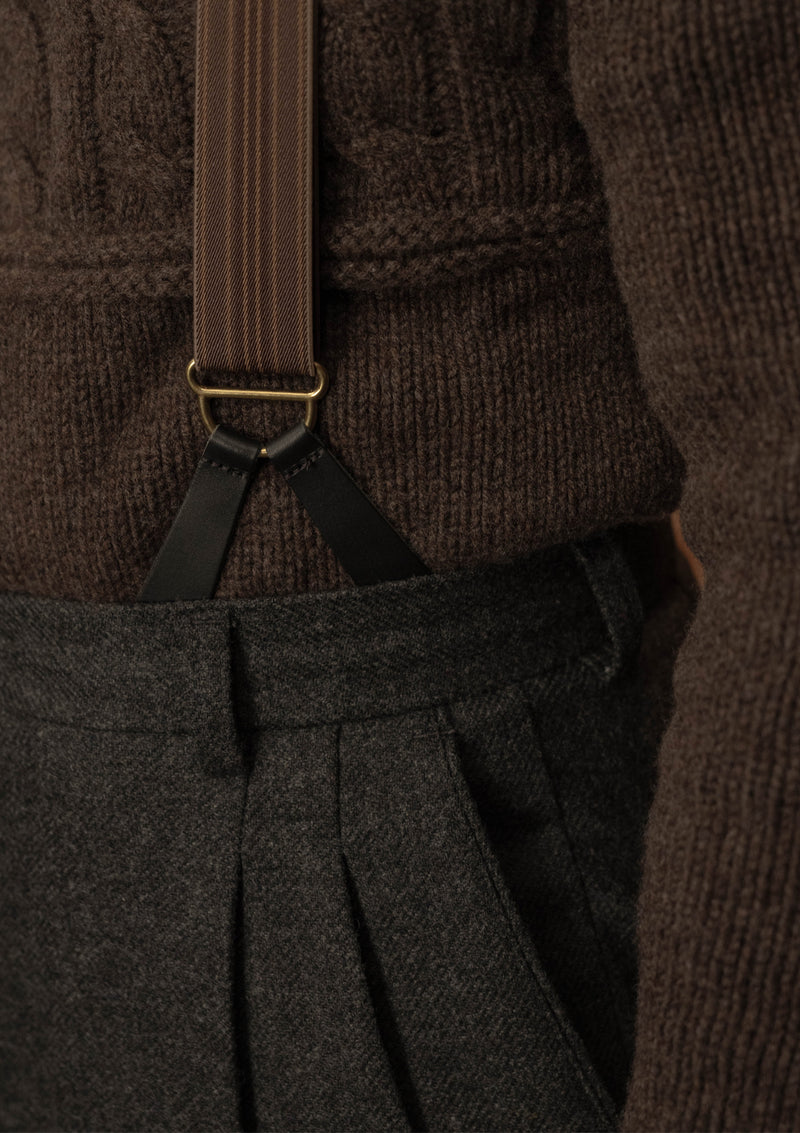 Clapperton Half Cable Knit Lambswool Sweater - Brown