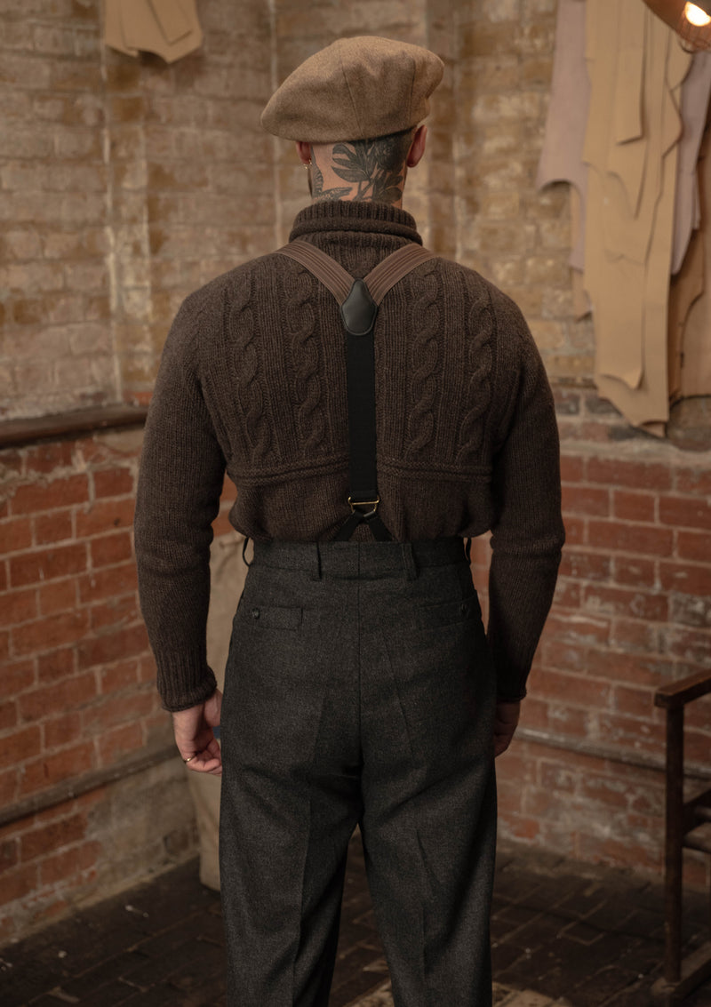 Clapperton Half Cable Knit Lambswool Sweater - Brown