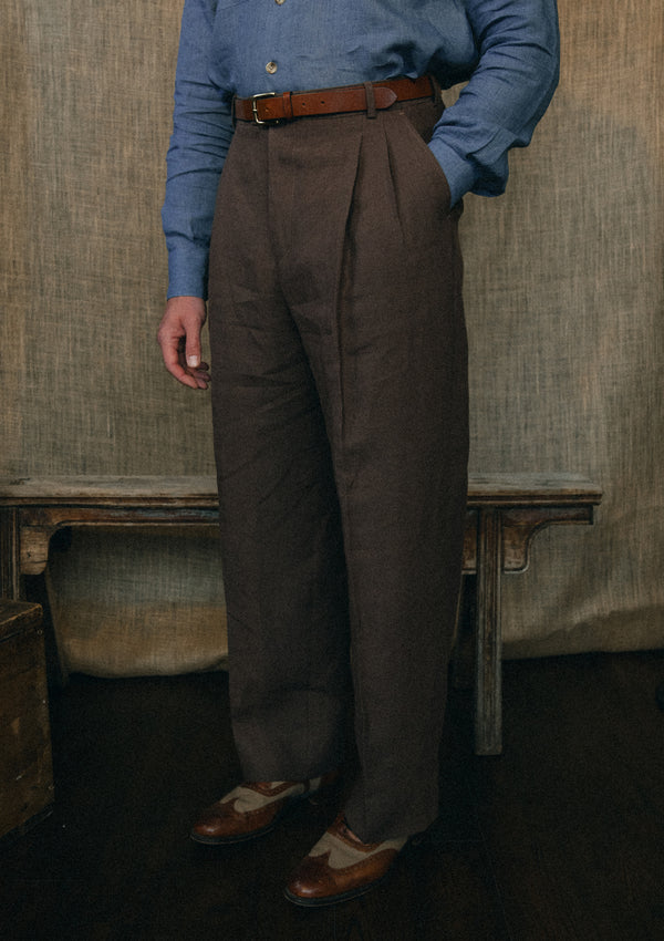 Clark Pure Linen Trousers - Brown