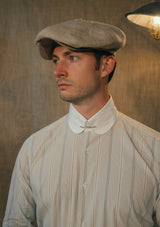 Club Collar Cotton Shirt - Clay Brown Pinstripe