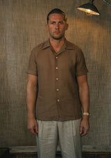 Crochet Short Sleeve Board Shirt - Brown