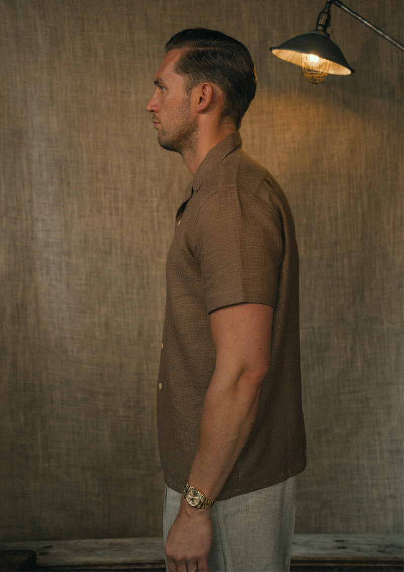 Crochet Short Sleeve Board Shirt - Brown