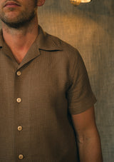 Crochet Short Sleeve Board Shirt - Brown