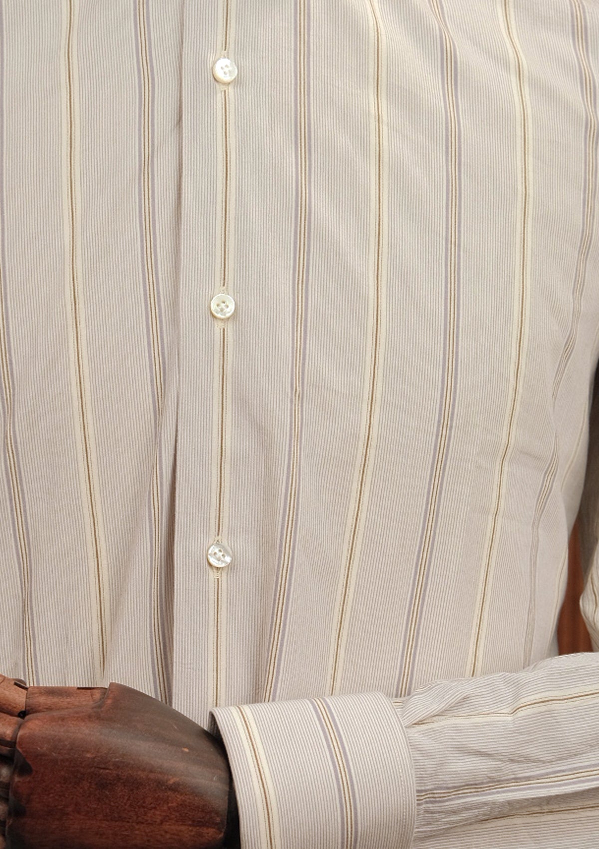 Club Collar Cotton Shirt - Clay Brown Pinstripe