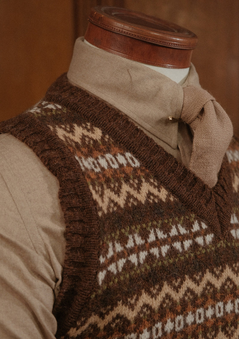 Lambert V-Neck Lambswool Fair Isle - Hickory Brown