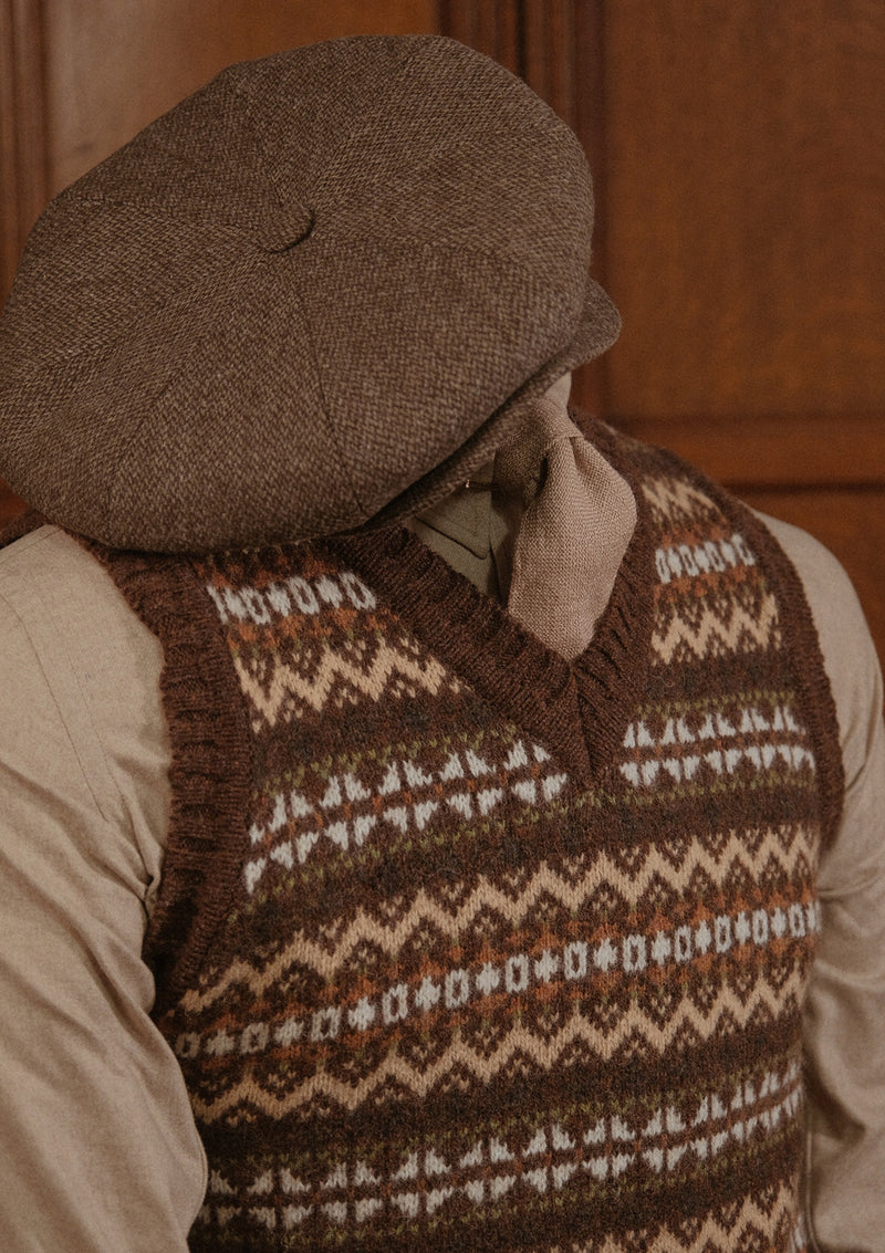 Lambert V-Neck Lambswool Fair Isle - Hickory Brown