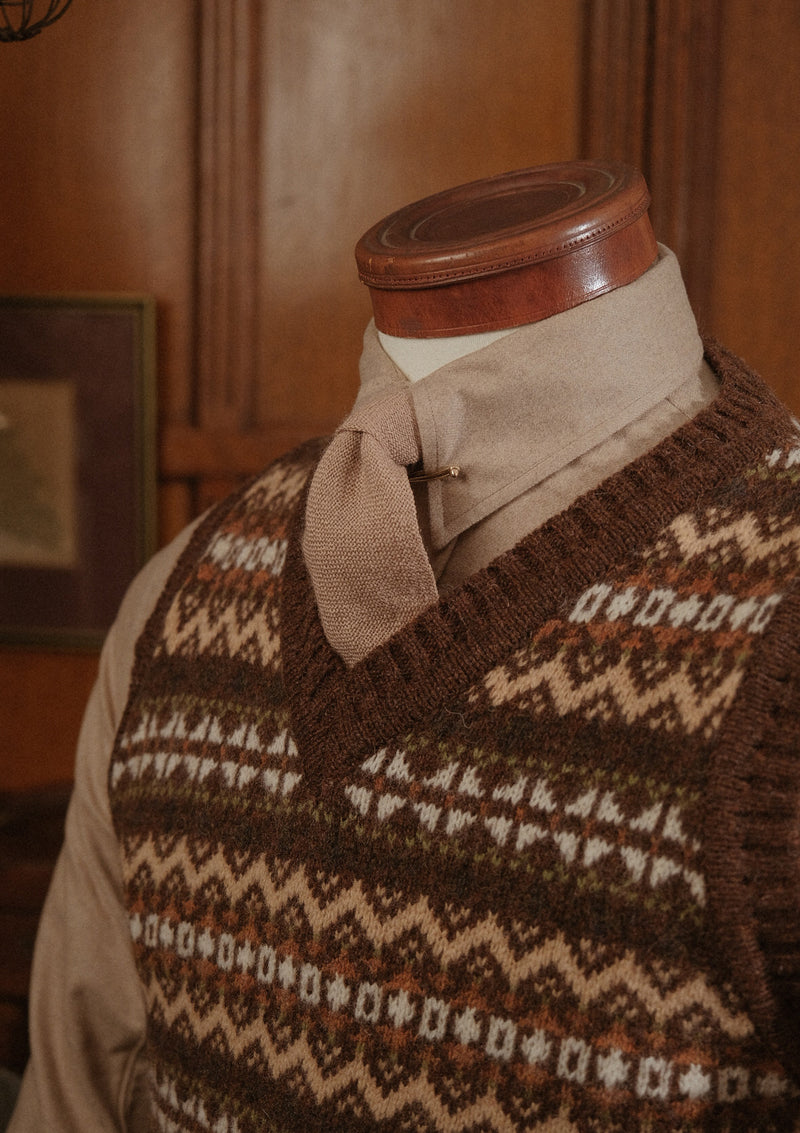 Lambert V-Neck Lambswool Fair Isle - Hickory Brown