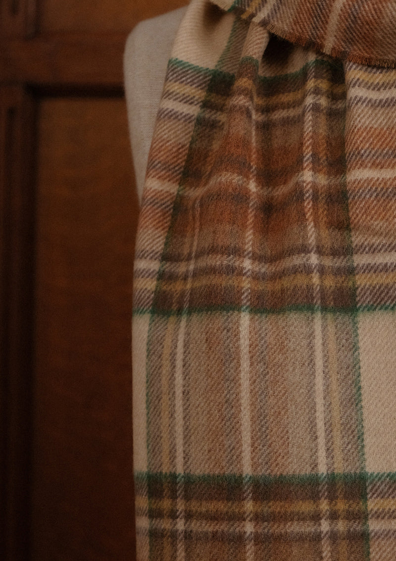 Merino Wool Scarf - Camel & Green Tartan