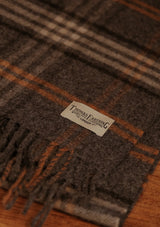 Double Width Merino Wool Scarf - Grey & Tan Check