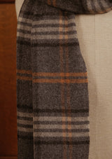 Double Width Merino Wool Scarf - Grey & Tan Check