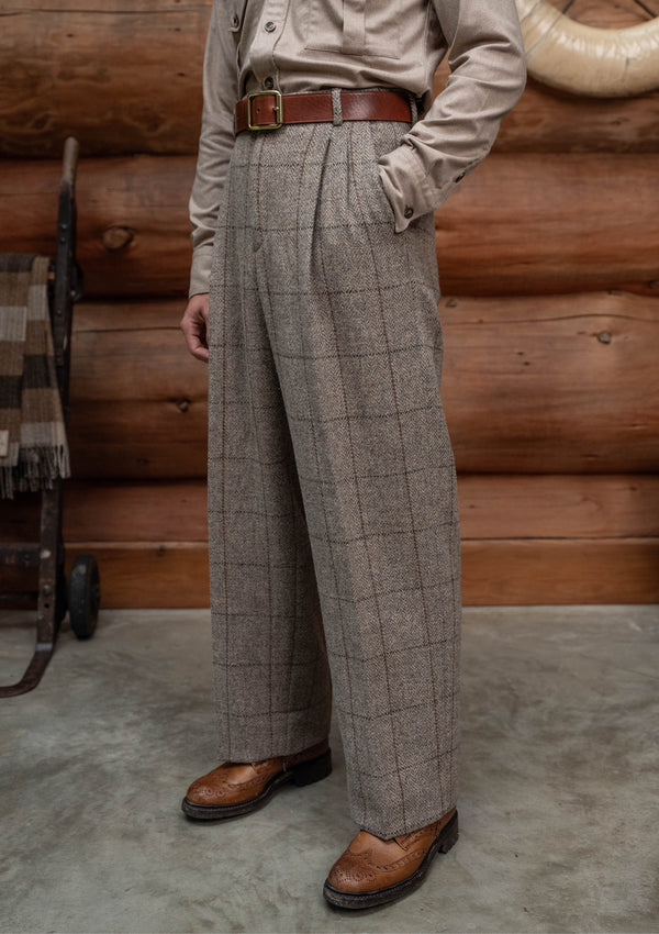 Brockman Harris Tweed Clark Trouser - Light Grey & Cinnamon Check