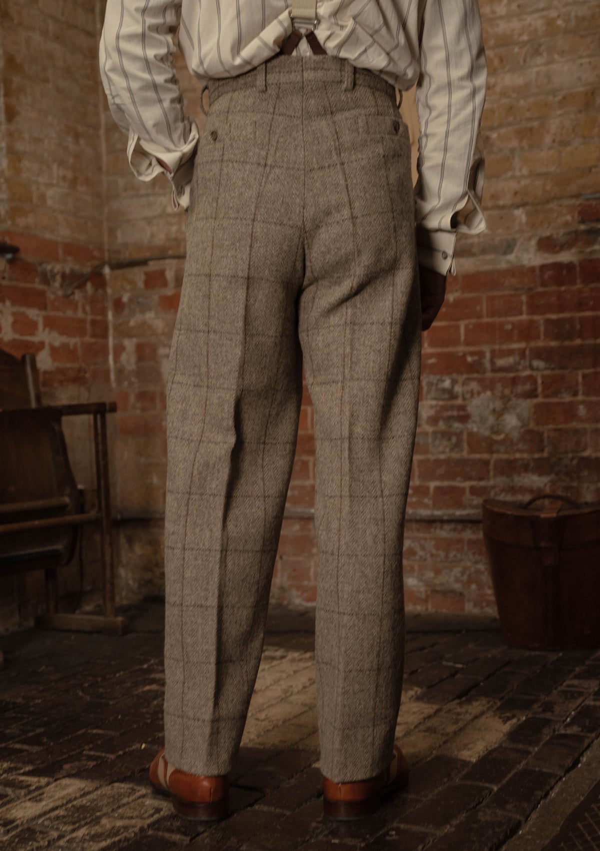 Brockman Harris Tweed Clark Trouser - Light Grey & Cinnamon Check