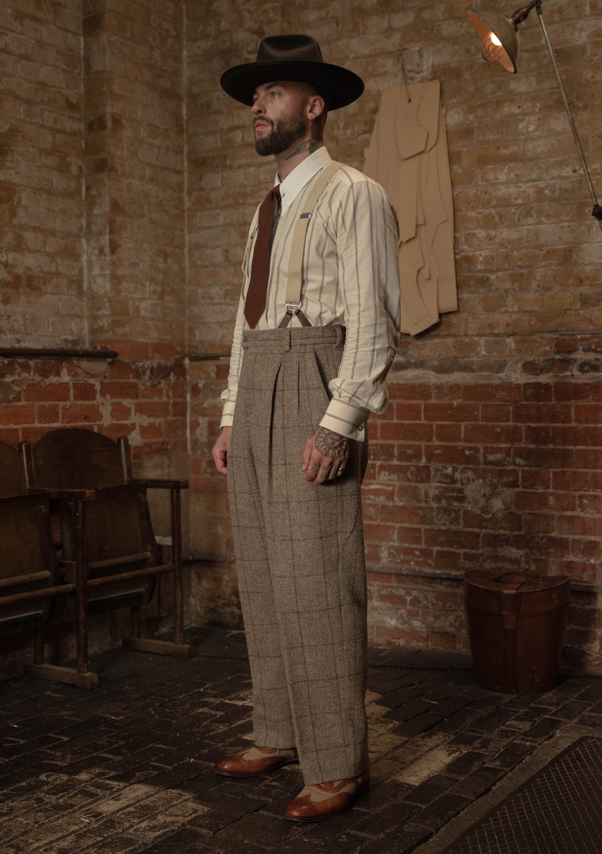 Brockman Harris Tweed Clark Trouser - Light Grey & Cinnamon Check