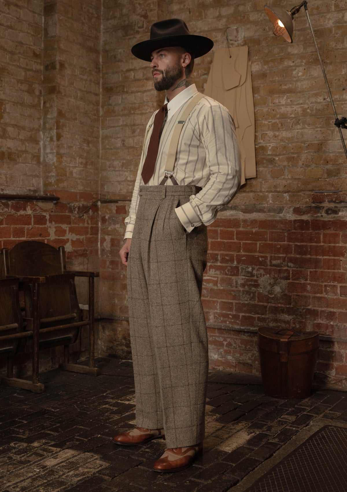 Brockman Harris Tweed Clark Trouser - Light Grey & Cinnamon Check