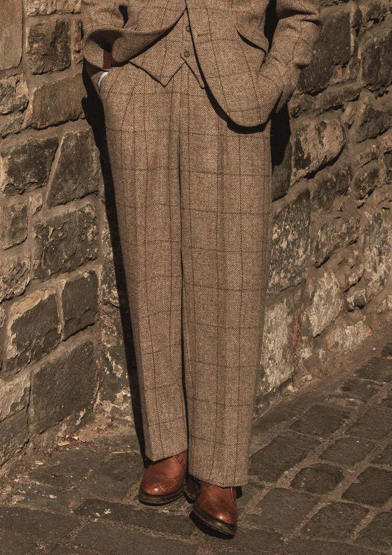 Brockman Harris Tweed Clark Trouser - Light Grey & Cinnamon Check