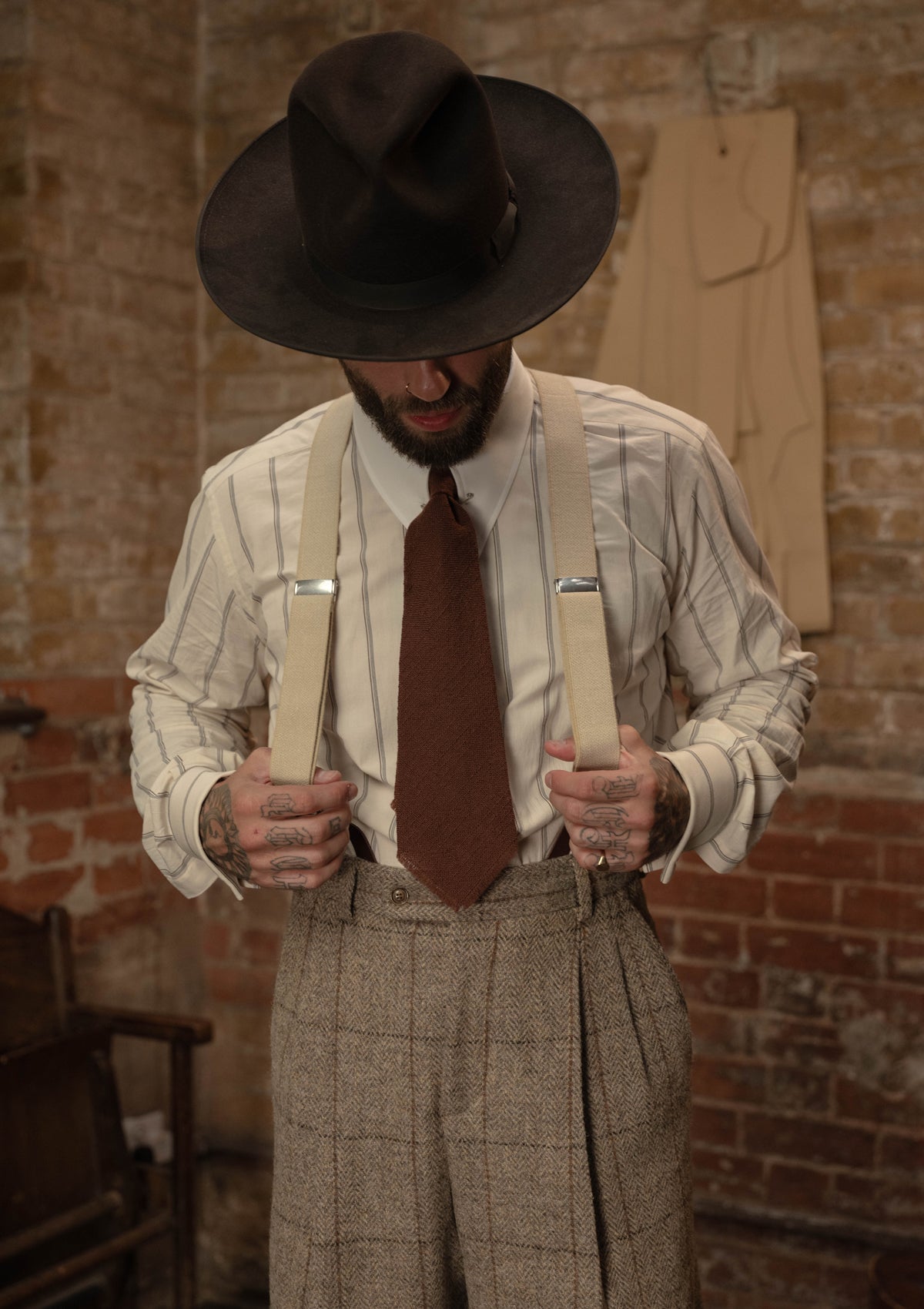 Brockman Harris Tweed Clark Trouser - Light Grey & Cinnamon Check