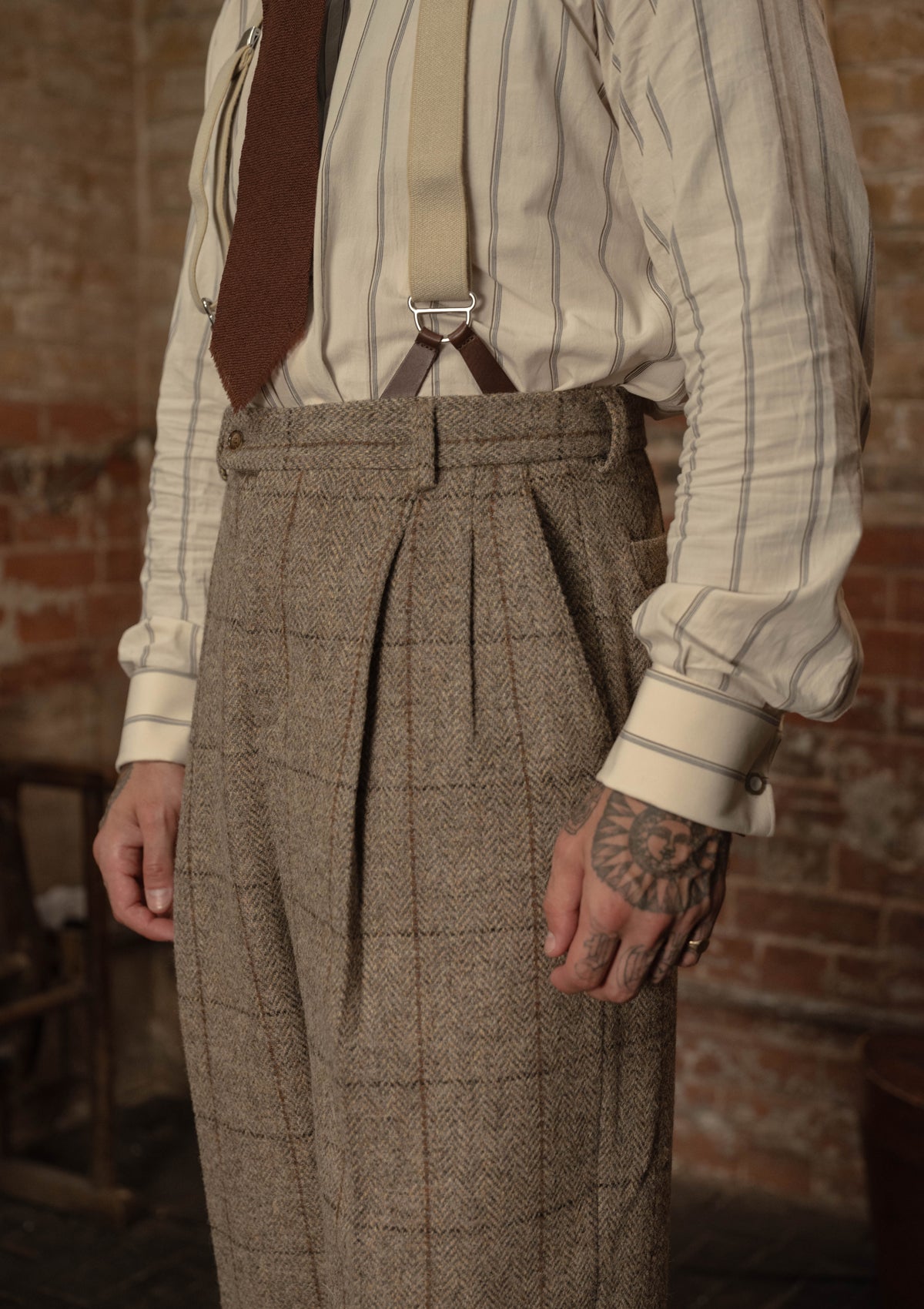 Brockman Harris Tweed Clark Trouser - Light Grey & Cinnamon Check