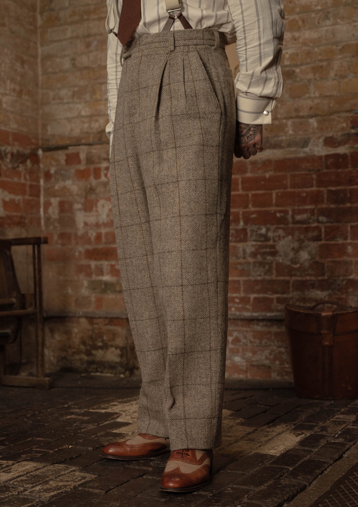 Brockman Harris Tweed Clark Trouser - Light Grey & Cinnamon Check