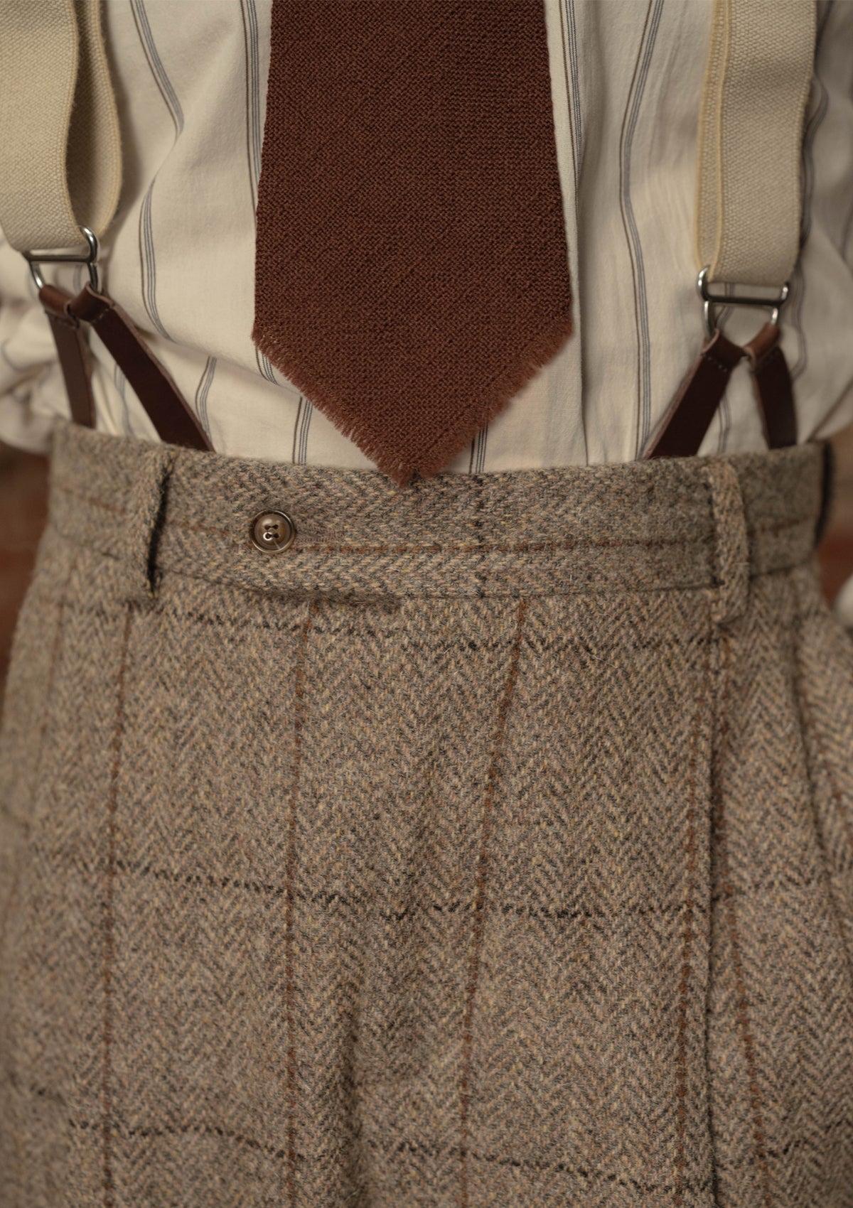 Brockman Harris Tweed Clark Trouser - Light Grey & Cinnamon Check