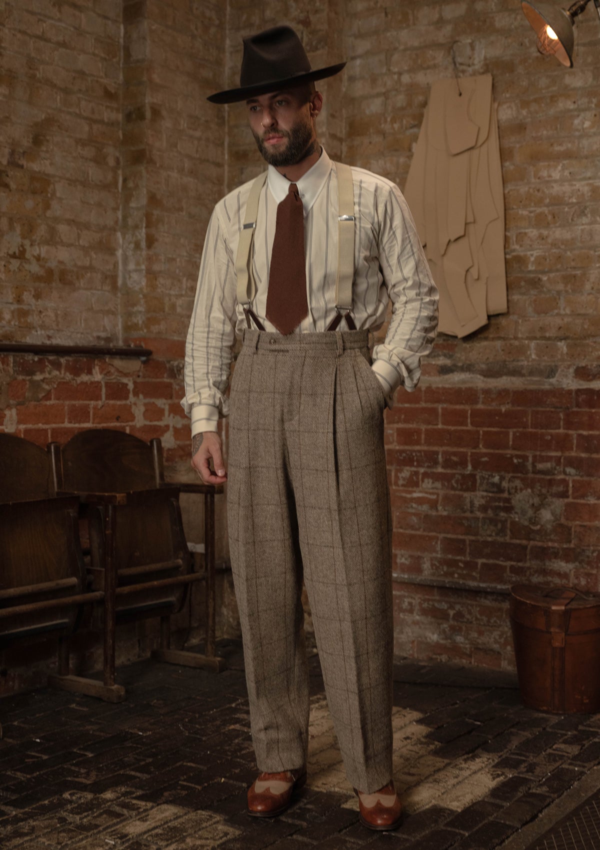 Brockman Harris Tweed Clark Trouser - Light Grey & Cinnamon Check