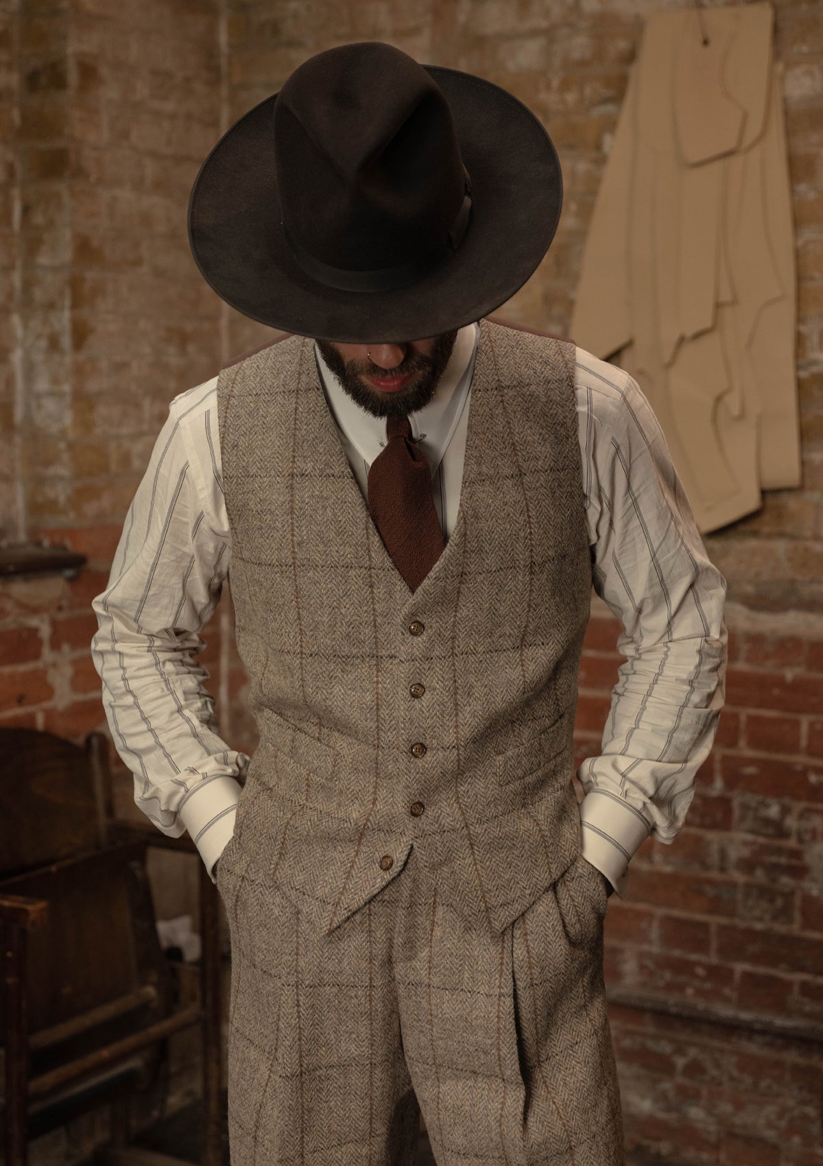Brockman Harris Tweed Waistcoat - Light Grey & Cinnamon Check
