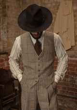 The Brockman 3 Piece Suit - Light Grey & Cinnamon Check