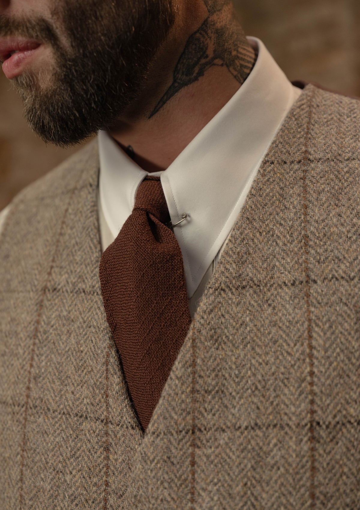 Brockman Harris Tweed Waistcoat - Light Grey & Cinnamon Check