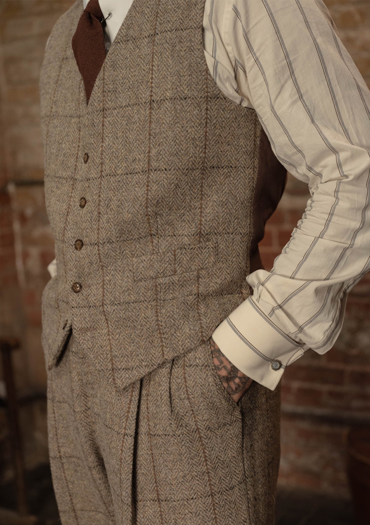 Brockman Harris Tweed Waistcoat - Light Grey & Cinnamon Check