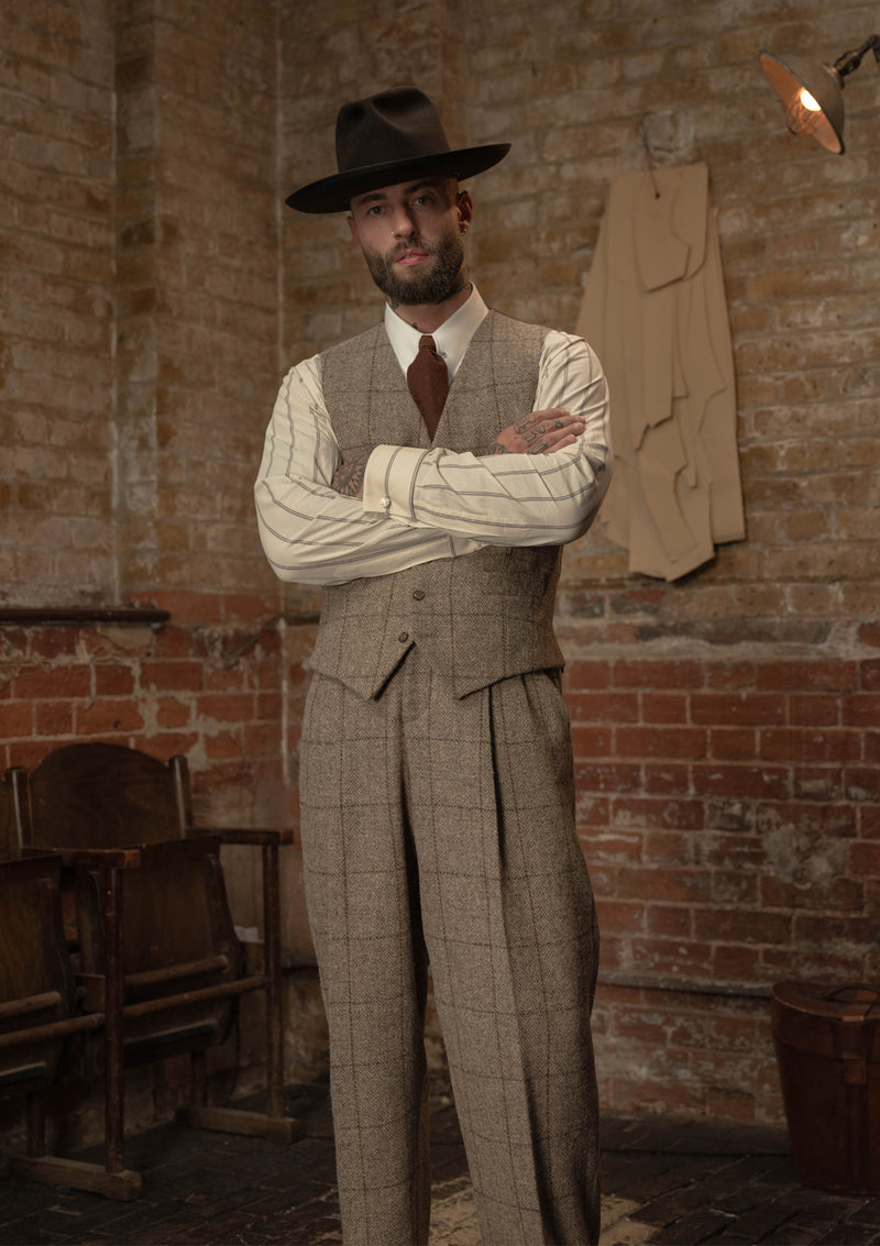 Brockman Harris Tweed Waistcoat - Light Grey & Cinnamon Check