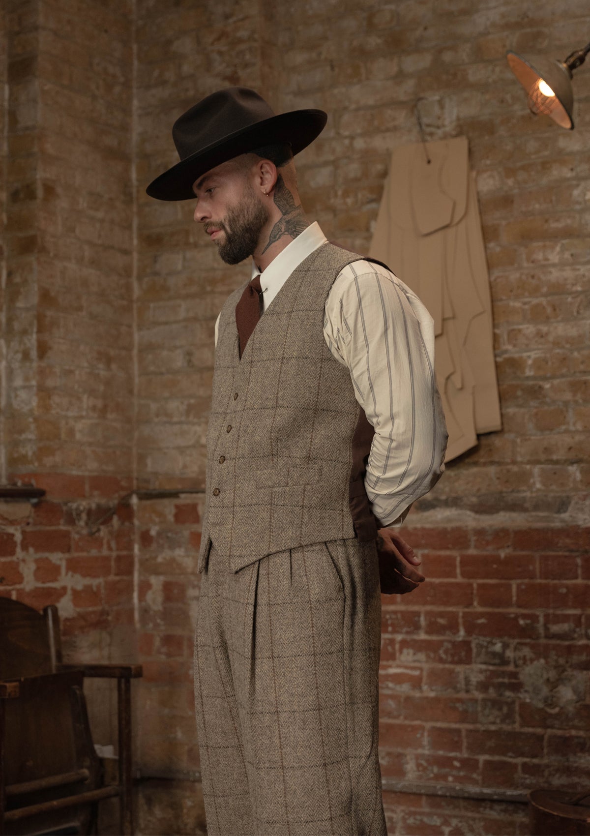 Brockman Harris Tweed Waistcoat - Light Grey & Cinnamon Check