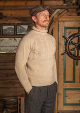 Clapperton Half Cable Knit Lambswool Sweater - Salted Canvas