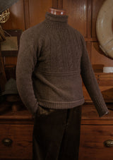 Clapperton Half Cable Knit Lambswool Sweater - Brown