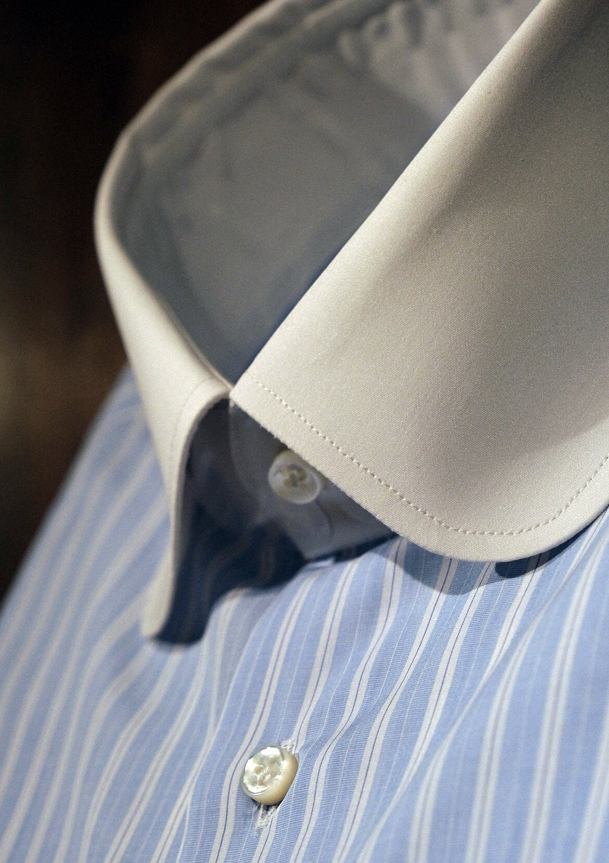 Vintage Club Collar Cotton Shirt - Blue Stripe Thomas Farthing London Vintage Club Collar Cotton Shirt - Blue Stripe Thomas Farthing London