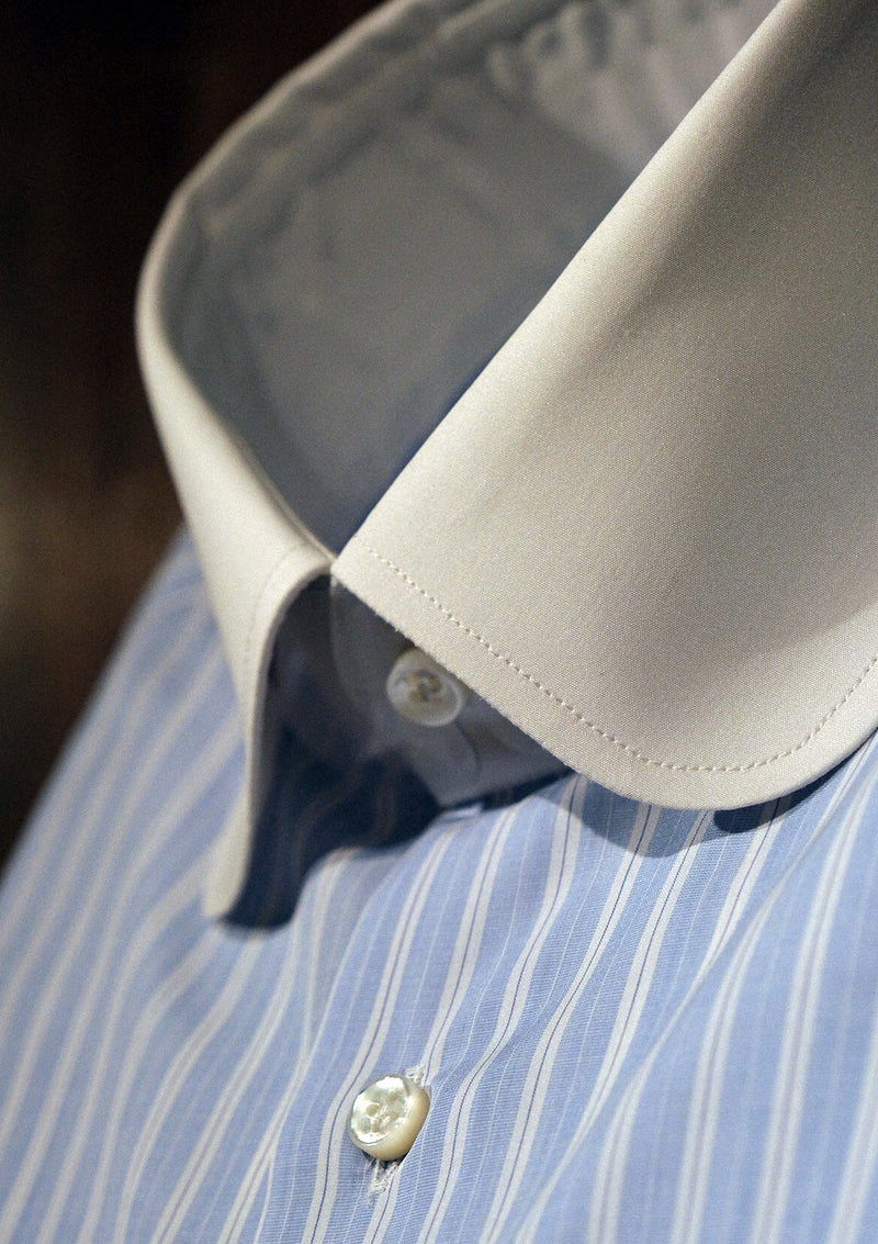 Vintage Club Collar Cotton Shirt - Blue Stripe